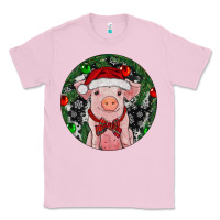 Bubblegum Pink Sitting Pig Christmas Classic Tee - RanaPortraitStore