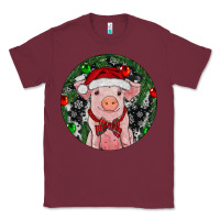 Burgundy Sitting Pig Christmas Classic Tee - RanaPortraitStore