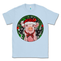 Dusty Blue Sitting Pig Christmas Classic Tee - RanaPortraitStore