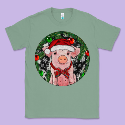 Sitting Pig Christmas Classic Tee Designed By Ranaportraitstore