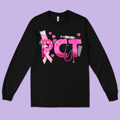 Breast Cancer Pct Patient Care Technician Long Sleeve Tee Designed By Texasbilliewilder