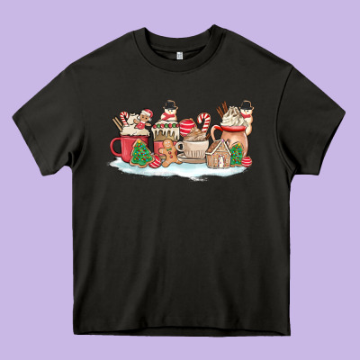 Christmas Cookie Coffe Cups Heavy Core Tee Designed By Maliassmallbusiness