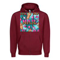 Burgundy nail art hands and polish with turquoise leopard and glitter seamless  Zipper Hoodie - BundleAndBundleShop