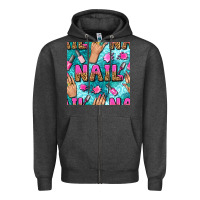 Charcoal Heather nail art hands and polish with turquoise leopard and glitter seamless  Zipper Hoodie - BundleAndBundleShop