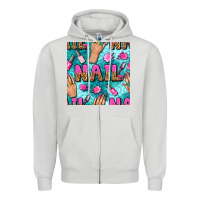 Dove Grey nail art hands and polish with turquoise leopard and glitter seamless  Zipper Hoodie - BundleAndBundleShop