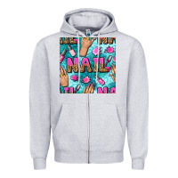 Heather Grey nail art hands and polish with turquoise leopard and glitter seamless  Zipper Hoodie - BundleAndBundleShop