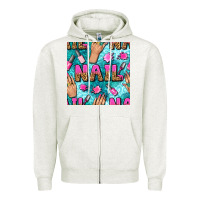 Oatmeal Heather nail art hands and polish with turquoise leopard and glitter seamless  Zipper Hoodie - BundleAndBundleShop