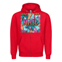 Red nail art hands and polish with turquoise leopard and glitter seamless  Zipper Hoodie - BundleAndBundleShop