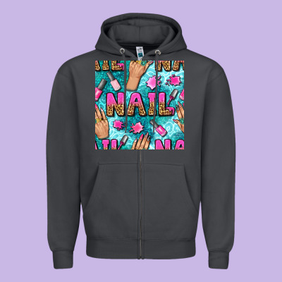 Nail Art Hands And Polish With Turquoise Leopard And Glitter Seamless  Zipper Hoodie Designed By Bundleandbundleshop
