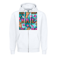 White nail art hands and polish with turquoise leopard and glitter seamless  Zipper Hoodie - BundleAndBundleShop