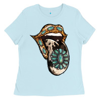 Baby Blue Turquoise Gemstone Leopard Cowhide Tongue Ladies Tee - Jasminsmagicworld