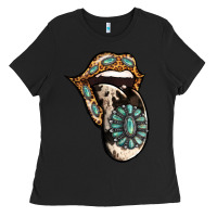 Black Turquoise Gemstone Leopard Cowhide Tongue Ladies Tee - Jasminsmagicworld