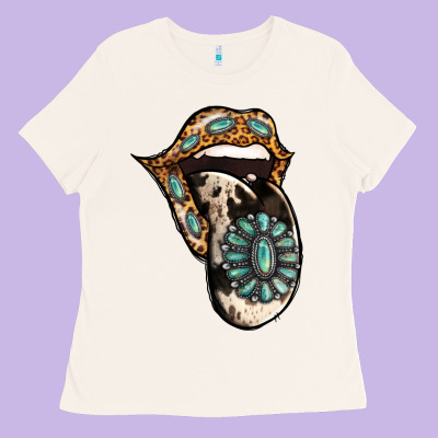 Turquoise Gemstone Leopard Cowhide Tongue Ladies Tee Designed By Jasminsmagicworld