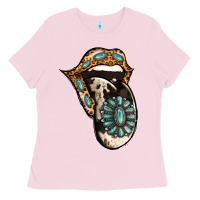 Bubblegum Pink Turquoise Gemstone Leopard Cowhide Tongue Ladies Tee - Jasminsmagicworld