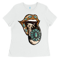 White Turquoise Gemstone Leopard Cowhide Tongue Ladies Tee - Jasminsmagicworld