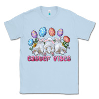 Dusty Blue Easter Vibes with Bunny and Eggs Classic Tee - RanaPortraitStore