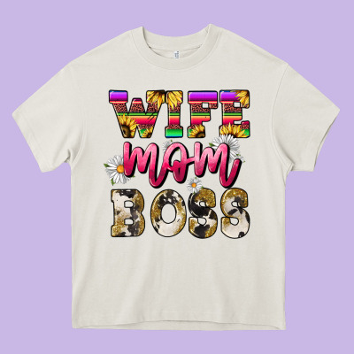 Wife Mom Boss Daisy Heavy Core Tee Designed By Nancycooperartshop
