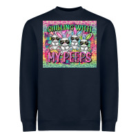 Navy Easter Day Chilling with my peeps Heavyweight Sweatshirt - CowGirlArtShop