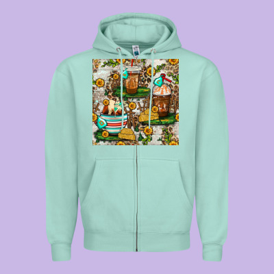 Cow Coffee Cups And Farm With Leopard Seamless Pattern Bbs Zipper Hoodie Designed By Bundleandbundleshop