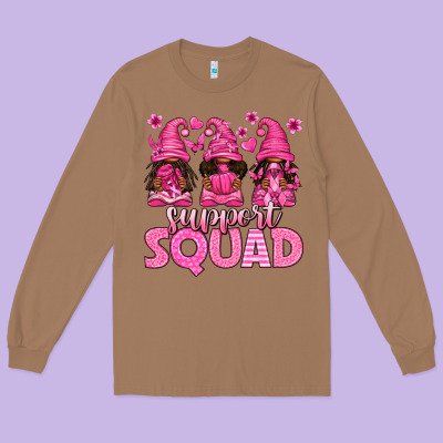 Breast Cancer Afro Gnomies Support Squad Long Sleeve Tee Designed By Texasbilliewilder