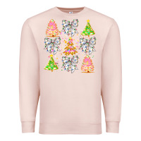 Pale Pink Christmas Trees And Bow Premium Sweatshirt - CowhideDigitalArt