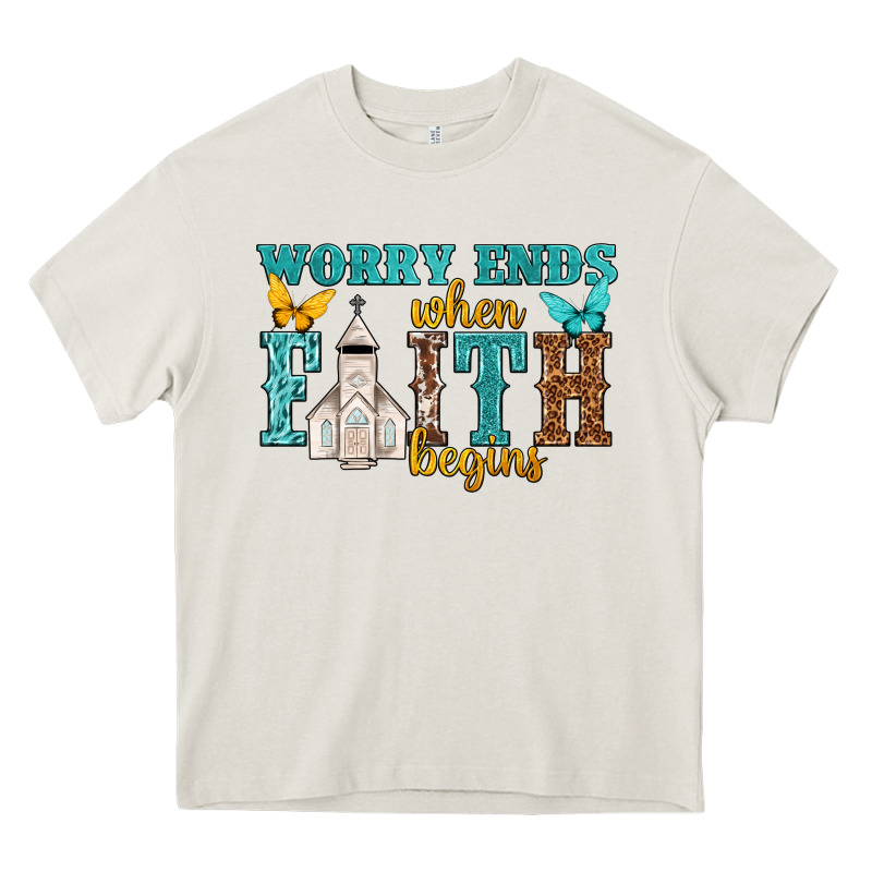 Worry Ends When Faith Begins Heavy Core Tee by NancyCooperArtShop | Teevron