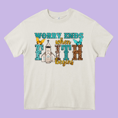 Worry Ends When Faith Begins Heavy Core Tee Designed By Nancycooperartshop