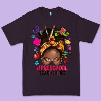 Preschool Teacher Life Afro Messy Bun Premium Tee Designed By Nancycooperartshop