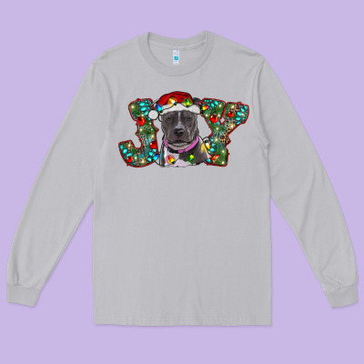 Christmas Pitbull Joy Long Sleeve Tee Designed By Ranaportraitstore