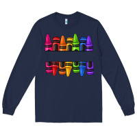Navy custom name crayons Long Sleeve Tee - texasbilliewilder