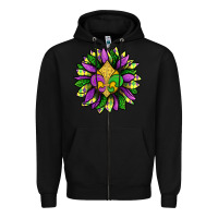 Black Mardi Gras Sunflower Zipper Hoodie - BundleAndBundleShop