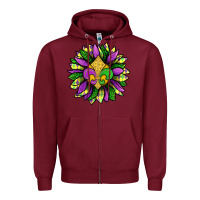 Burgundy Mardi Gras Sunflower Zipper Hoodie - BundleAndBundleShop