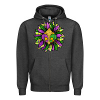 Charcoal Heather Mardi Gras Sunflower Zipper Hoodie - BundleAndBundleShop