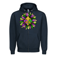 Navy Mardi Gras Sunflower Zipper Hoodie - BundleAndBundleShop