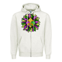 Oatmeal Heather Mardi Gras Sunflower Zipper Hoodie - BundleAndBundleShop