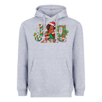 Heather Grey Joy Girl Black Heavyweight Hoodie - CowhideDigitalArt