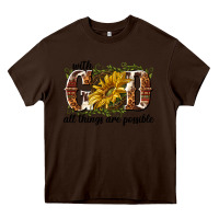 Chocolate Brown with god all things are possible Heavy Core Tee - NancyCooperArtShop