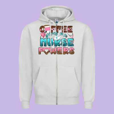 Coffee Gives Me Nurse Powers Bbs Zipper Hoodie Designed By Bundleandbundleshop