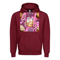 Burgundy cat coffee cups and paw with leopard and glitter seamless pattern bbs Zipper Hoodie - BundleAndBundleShop
