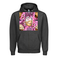 Charcoal Heather cat coffee cups and paw with leopard and glitter seamless pattern bbs Zipper Hoodie - BundleAndBundleShop