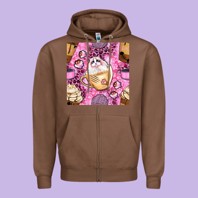 Cat Coffee Cups And Paw With Leopard And Glitter Seamless Pattern Bbs Zipper Hoodie Designed By Bundleandbundleshop