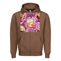 Chestnut cat coffee cups and paw with leopard and glitter seamless pattern bbs Zipper Hoodie - BundleAndBundleShop