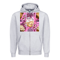 Heather Grey cat coffee cups and paw with leopard and glitter seamless pattern bbs Zipper Hoodie - BundleAndBundleShop
