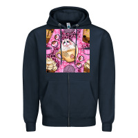Navy cat coffee cups and paw with leopard and glitter seamless pattern bbs Zipper Hoodie - BundleAndBundleShop