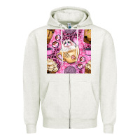 Oatmeal Heather cat coffee cups and paw with leopard and glitter seamless pattern bbs Zipper Hoodie - BundleAndBundleShop