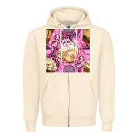 Sandshell cat coffee cups and paw with leopard and glitter seamless pattern bbs Zipper Hoodie - BundleAndBundleShop