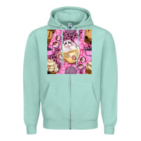 Seafoam cat coffee cups and paw with leopard and glitter seamless pattern bbs Zipper Hoodie - BundleAndBundleShop