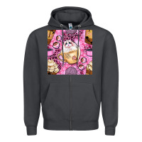 Smoke cat coffee cups and paw with leopard and glitter seamless pattern bbs Zipper Hoodie - BundleAndBundleShop