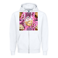 White cat coffee cups and paw with leopard and glitter seamless pattern bbs Zipper Hoodie - BundleAndBundleShop