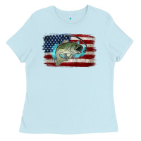 Baby Blue American Flag Fish Ladies Tee - Jasminsmagicworld